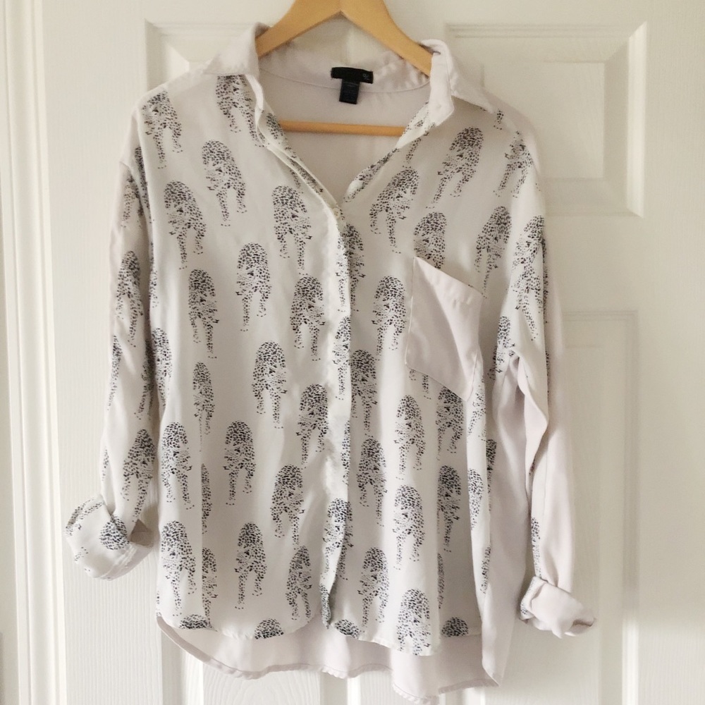 Cream Blouse with Tiger Pattern S